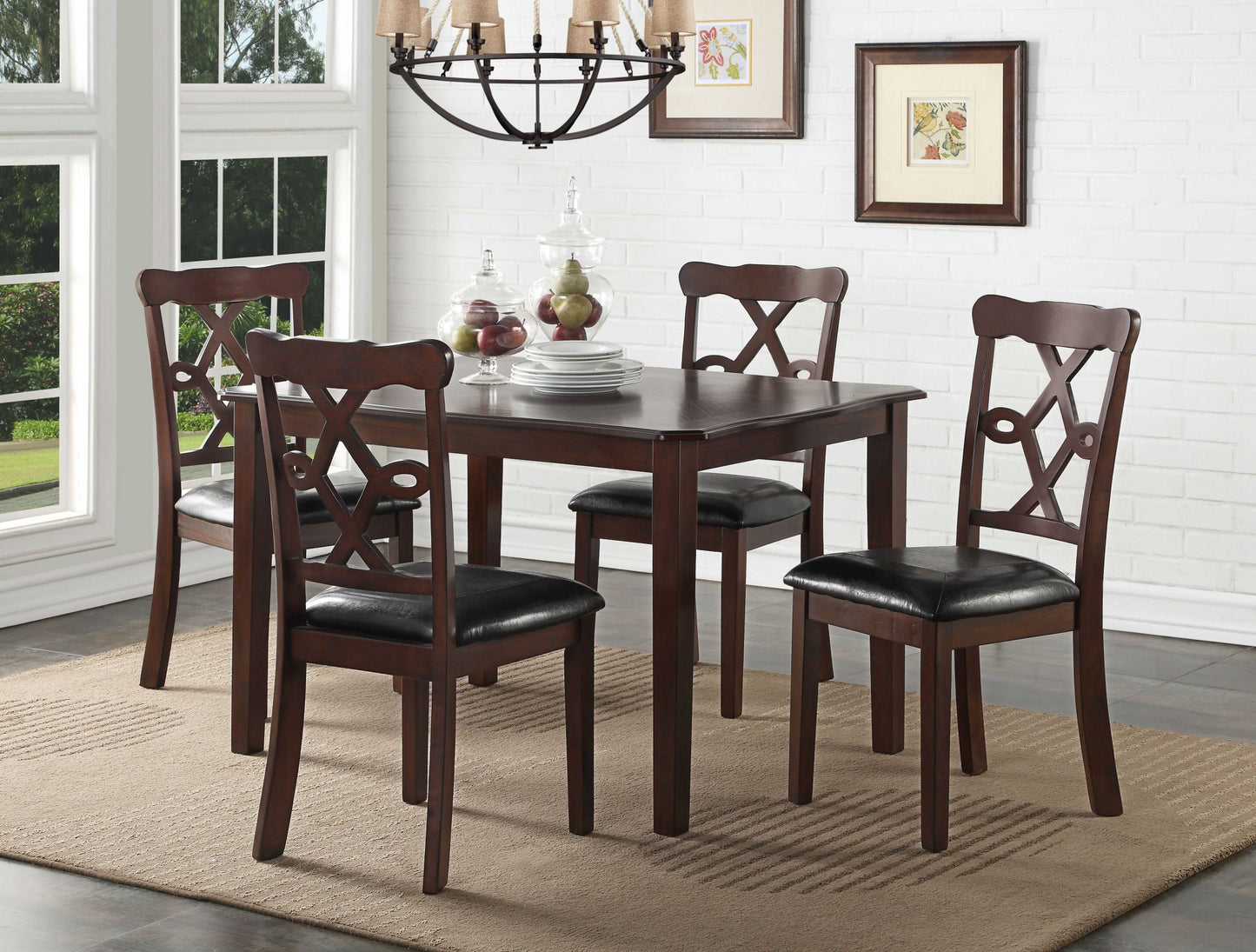 5Pc Black Leatherette And Espresso Dining Set- 318940