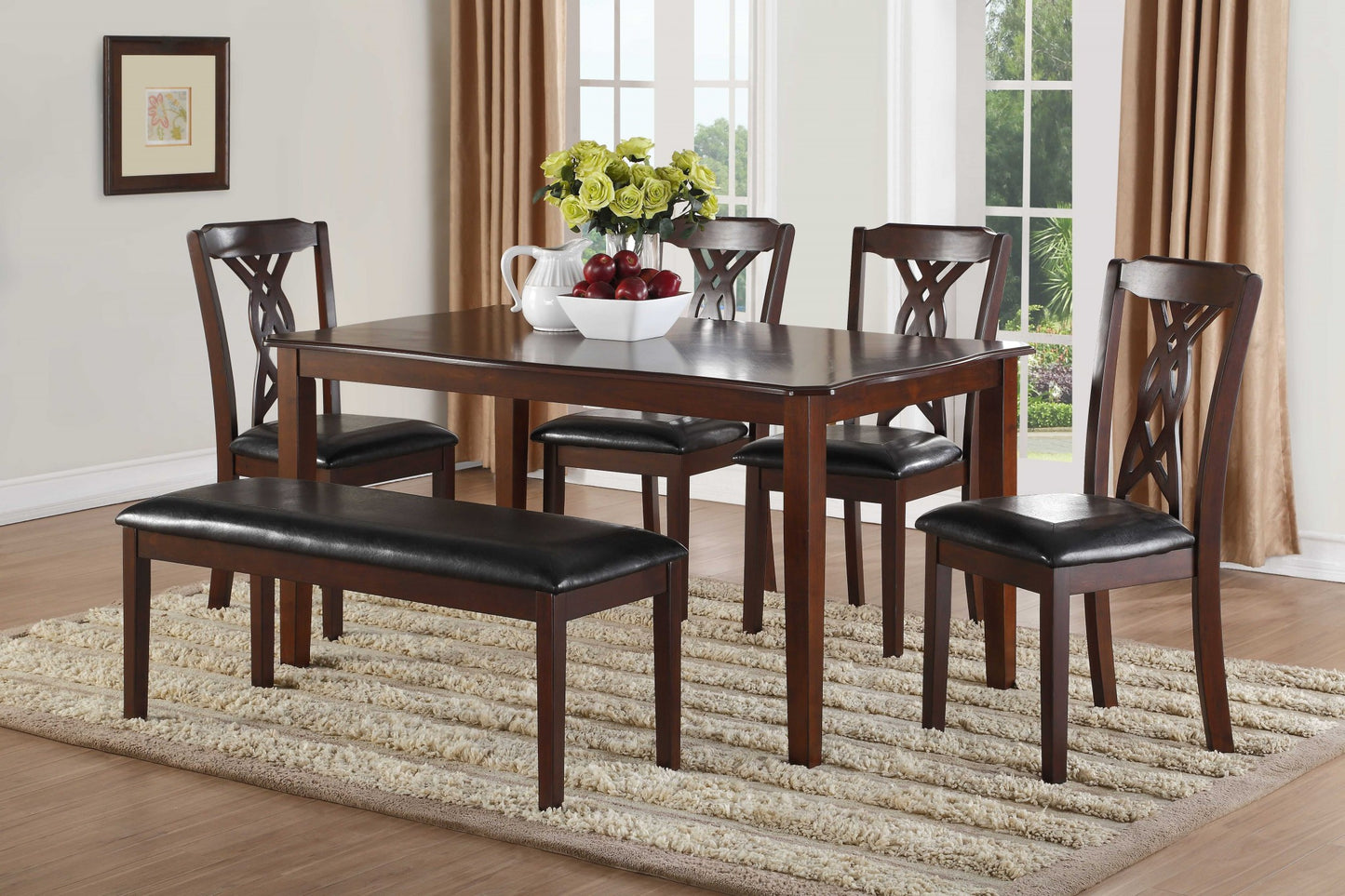 6Pc Black Leatherette And Espresso Dining Set- 318941