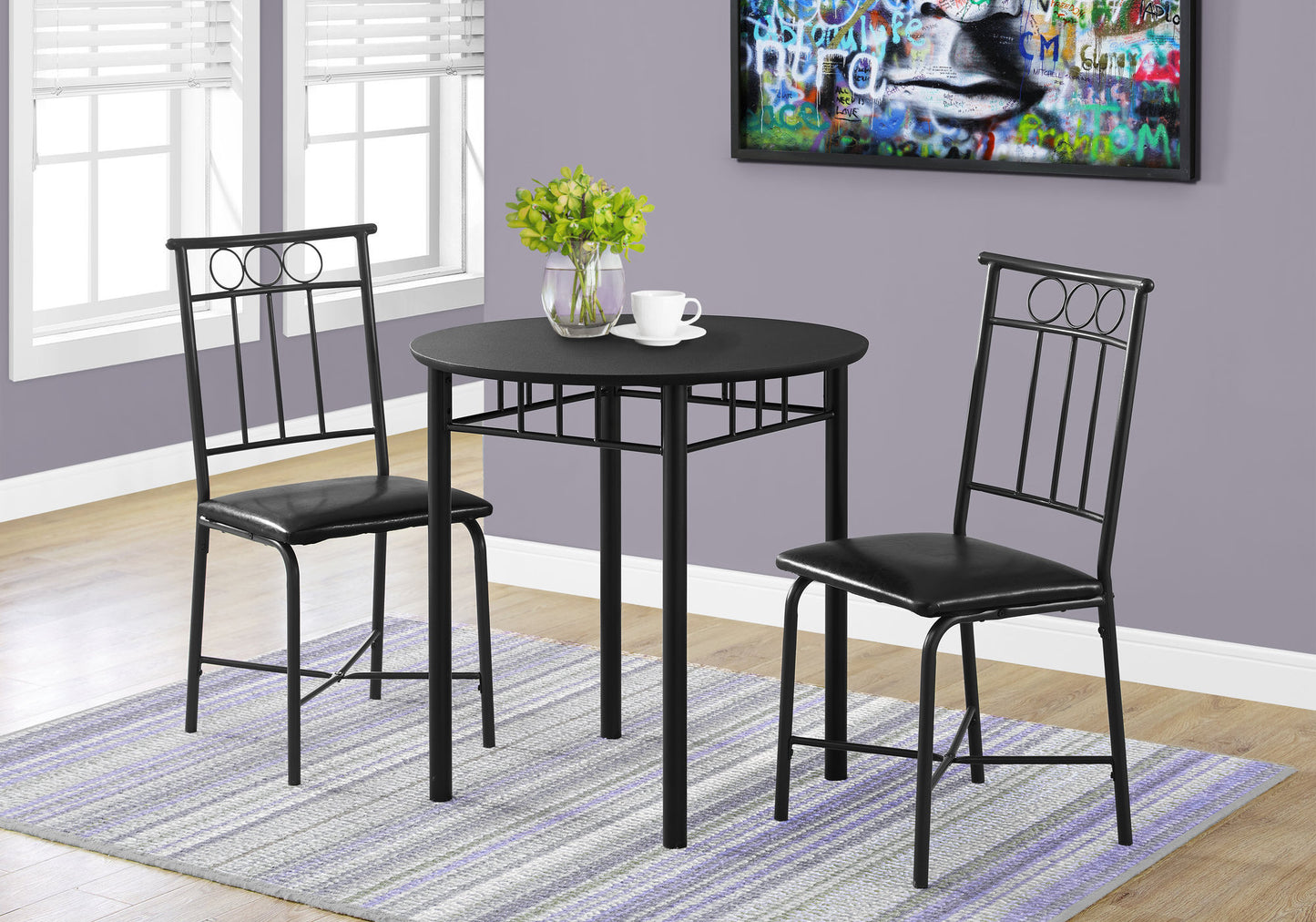 35" Black Leather Look Foam And Metal Three Pieces Dining Set-332564