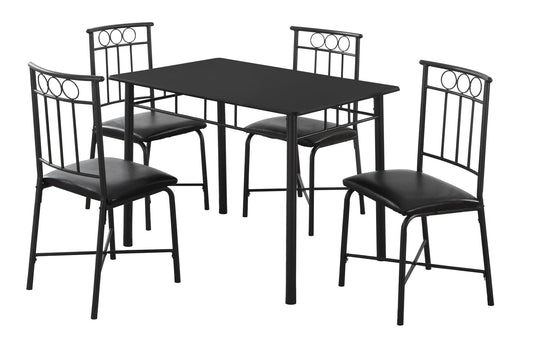 Black Metal Foam Polyurethane Leather Look Polyes 5Pcs Dining Set-332567