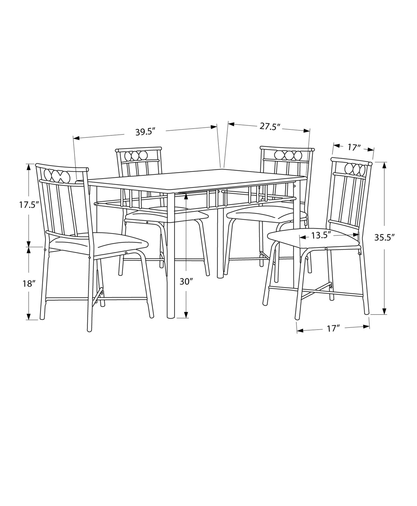 Black Metal Foam Polyurethane Leather Look Polyes 5Pcs Dining Set-332567