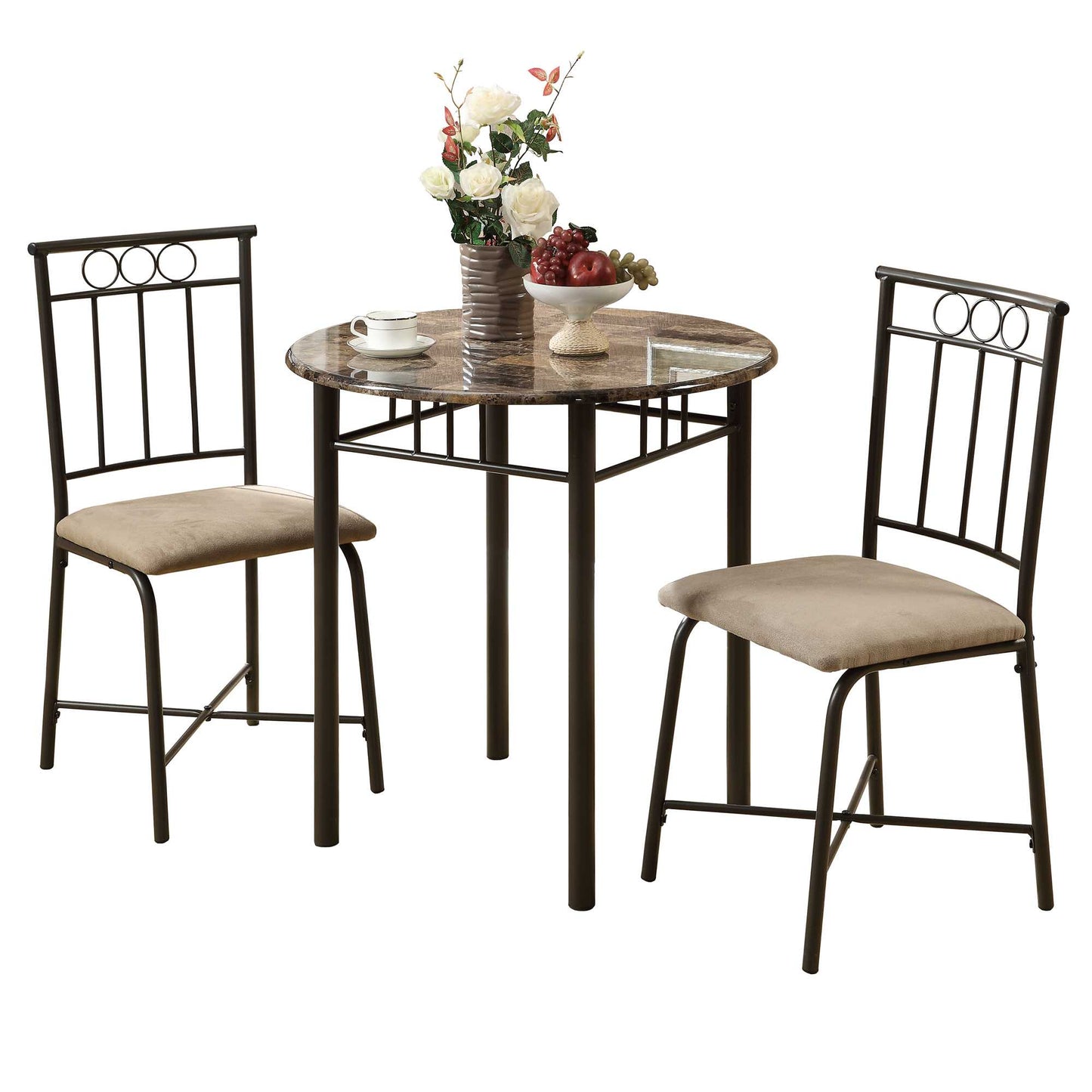 Cappuccino Beige Brown Metal Foam Microfiber 3Pcs Dining Set-332996