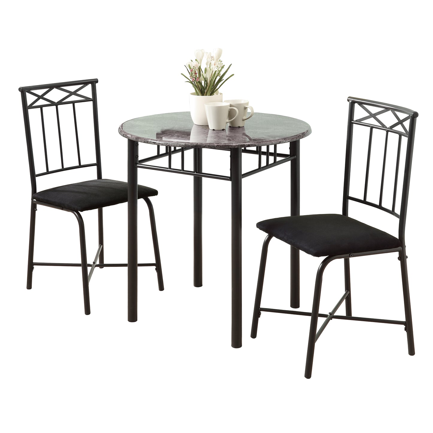 Grey Black Metal Foam Microfiber 3Pcs Dining Set-333009