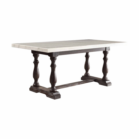 White And Gray Marble Solid Wood Dining Table- 347309