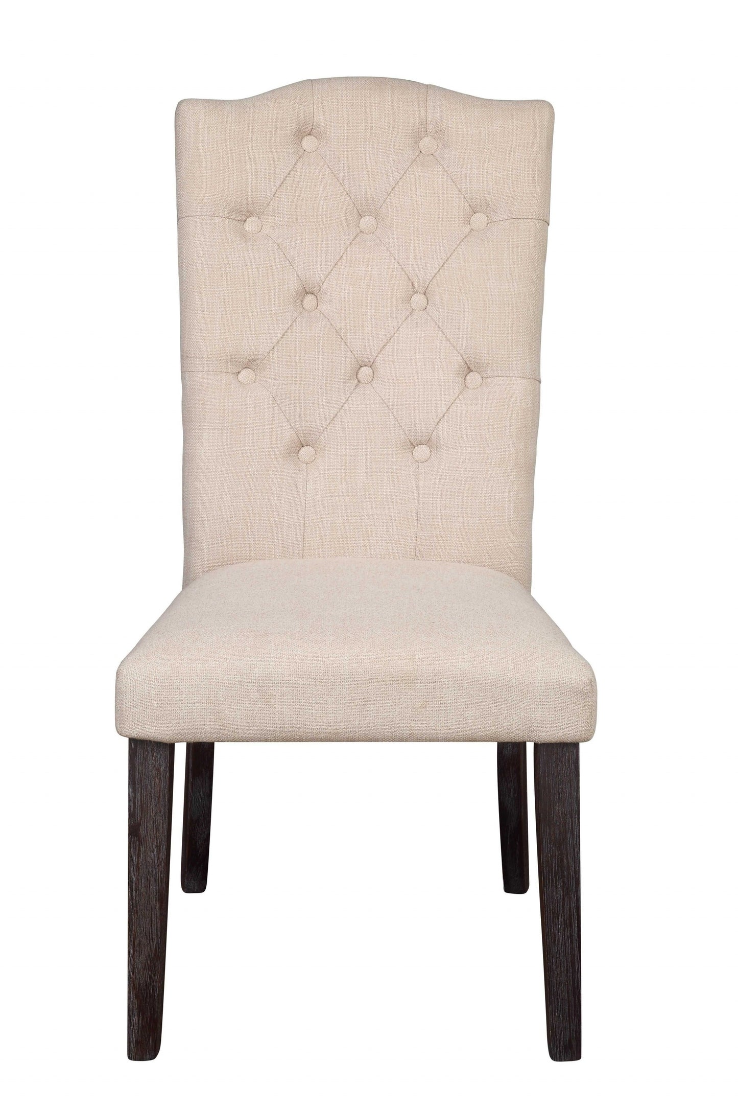 Set Of Two Beige And Espresso Upholstered Fabric Dining Chairs- 347310