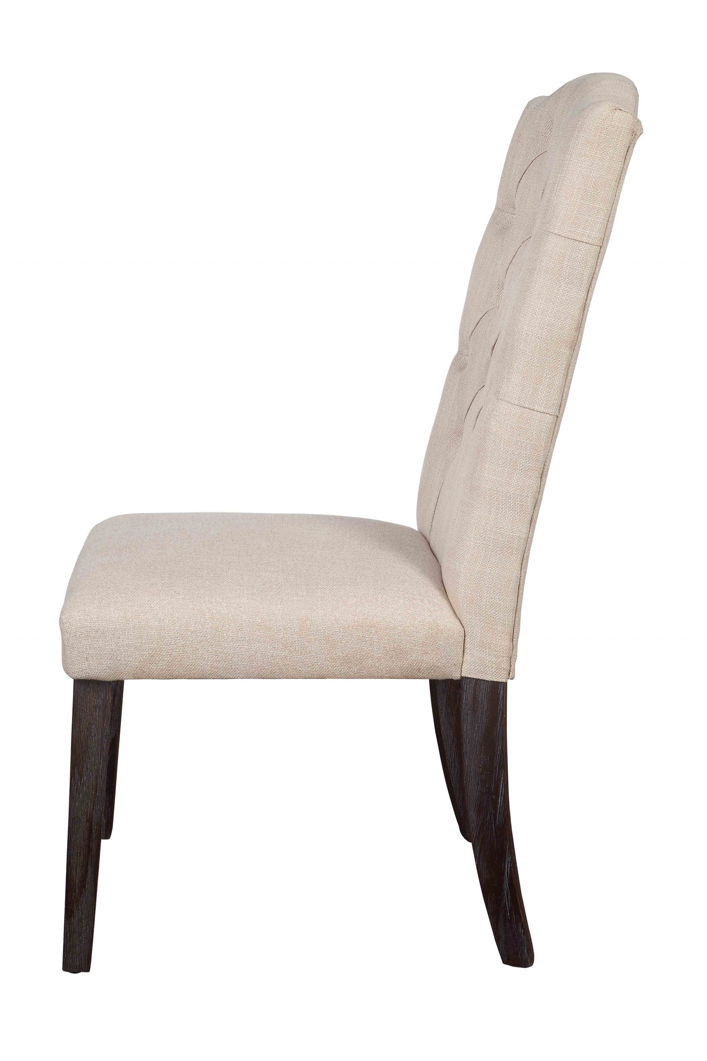 Set Of Two Beige And Espresso Upholstered Fabric Dining Chairs- 347310