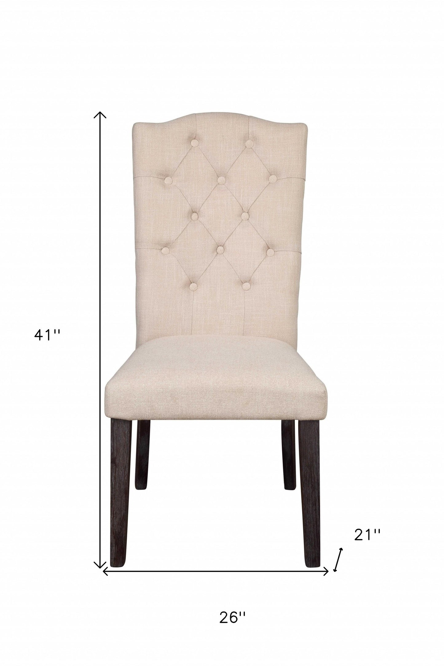 Set Of Two Beige And Espresso Upholstered Fabric Dining Chairs- 347310