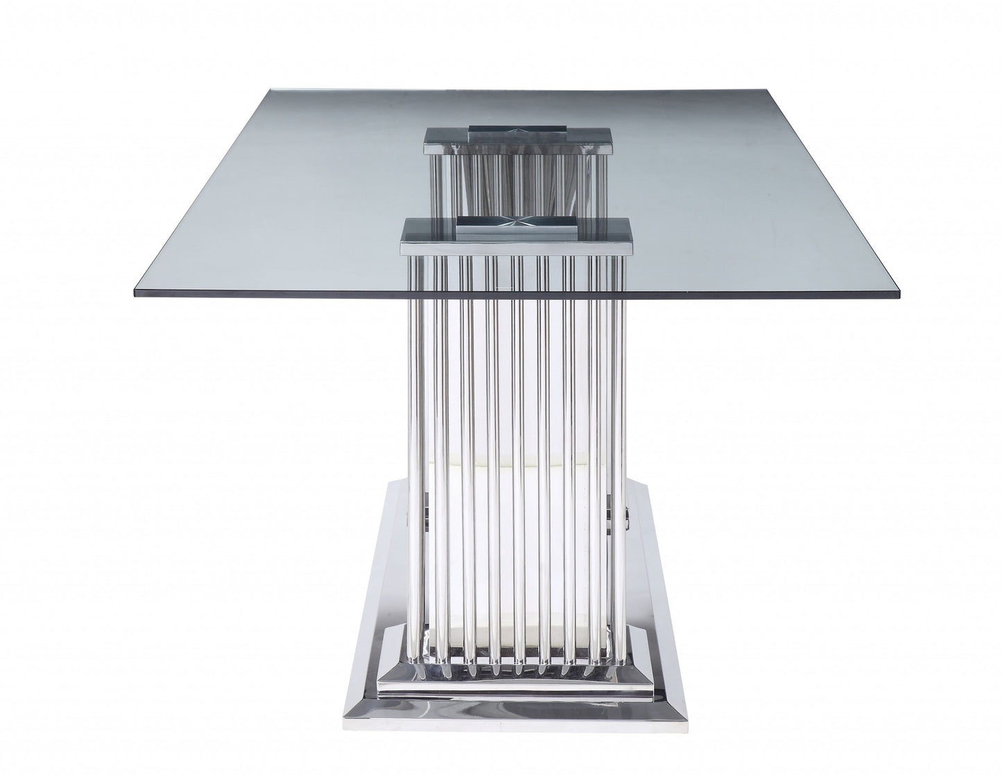 Stainless Steel Clear Glass Mirror Dining Table Wdouble Pedestal- 347319