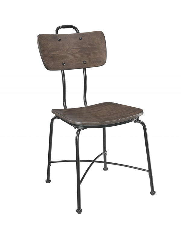 Walnut Wood And Black Metal Base Side Chair Set Of 2- 347339