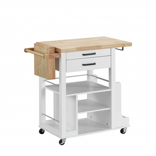 Natural White Wood Casters Kitchen Cart- 347567