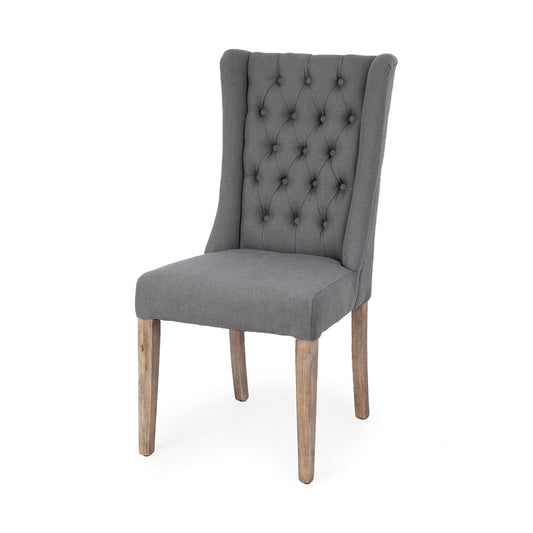 Gray Plush Linen Covering With Ash Solid Wood Base Dining Chair - 380401