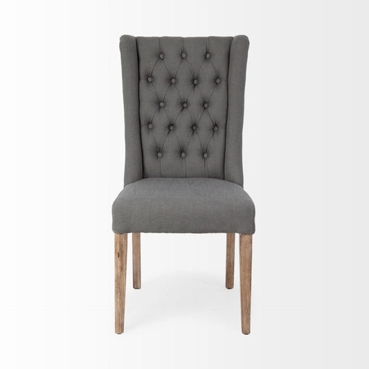 Gray Plush Linen Covering With Ash Solid Wood Base Dining Chair - 380401