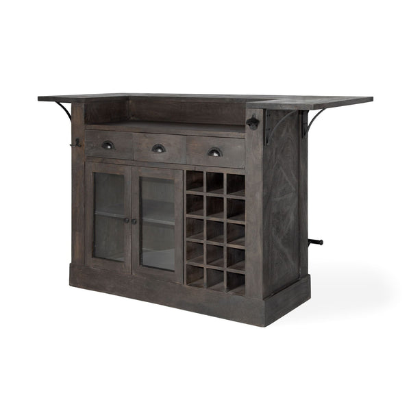 Gray Solid Wood Kitchen Island With Wine Bottle Storage- 380610