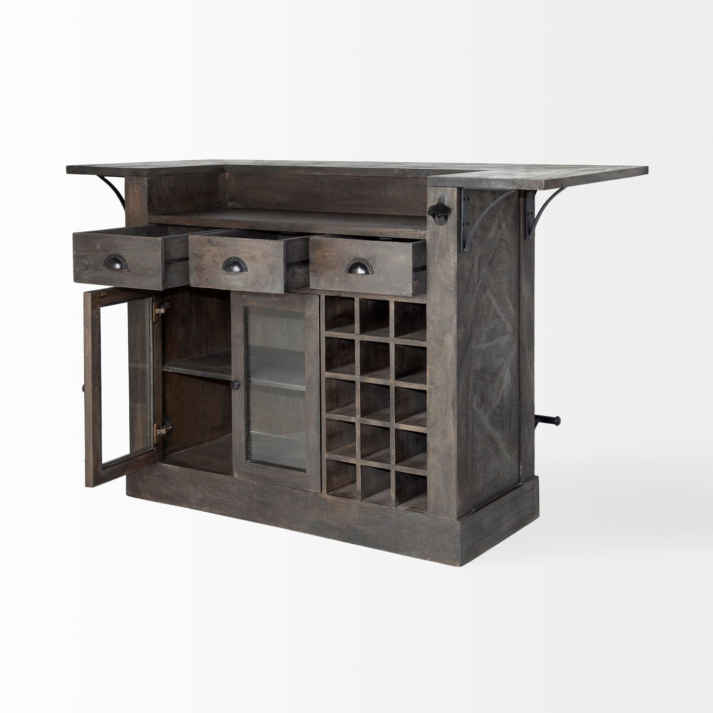 Gray Solid Wood Kitchen Island With Wine Bottle Storage- 380610