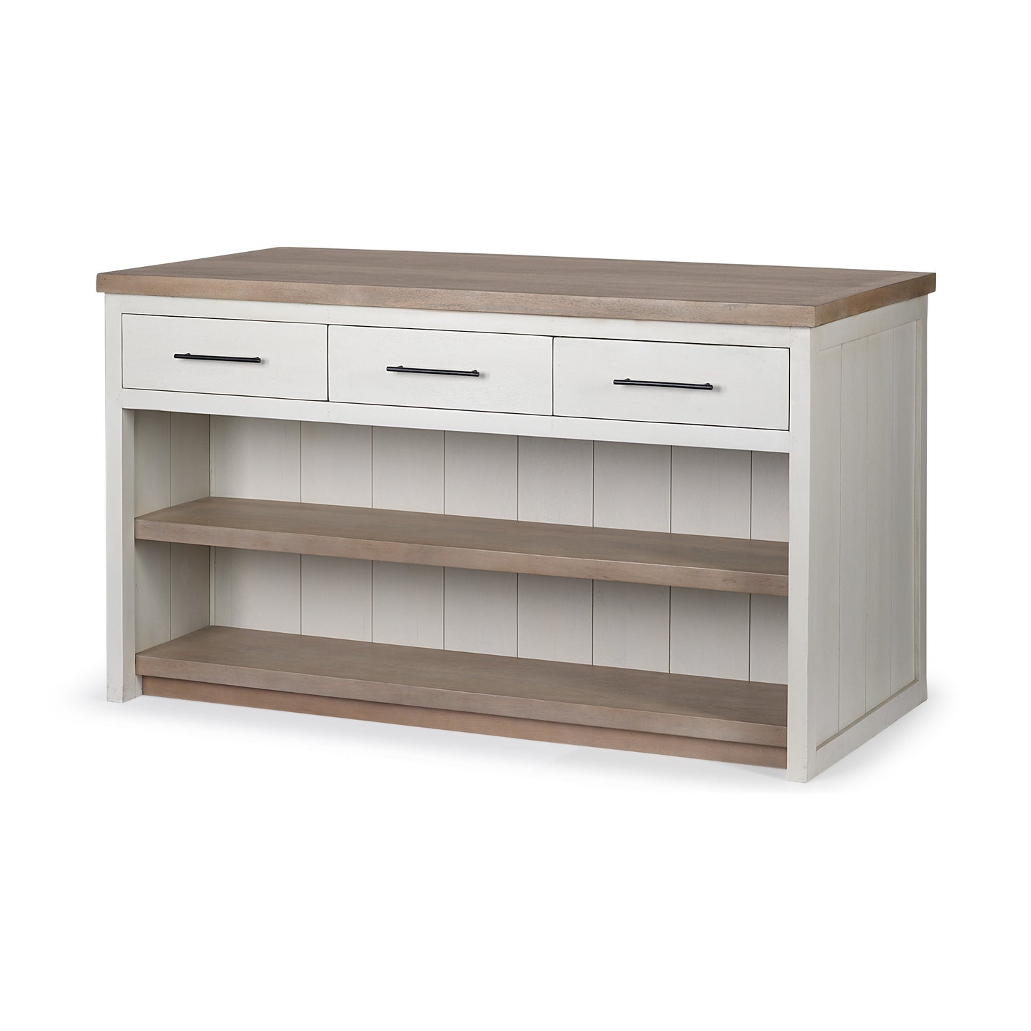 White And Brown Two Tone Wooden Kitchen Island With 3 Drawers- 380616