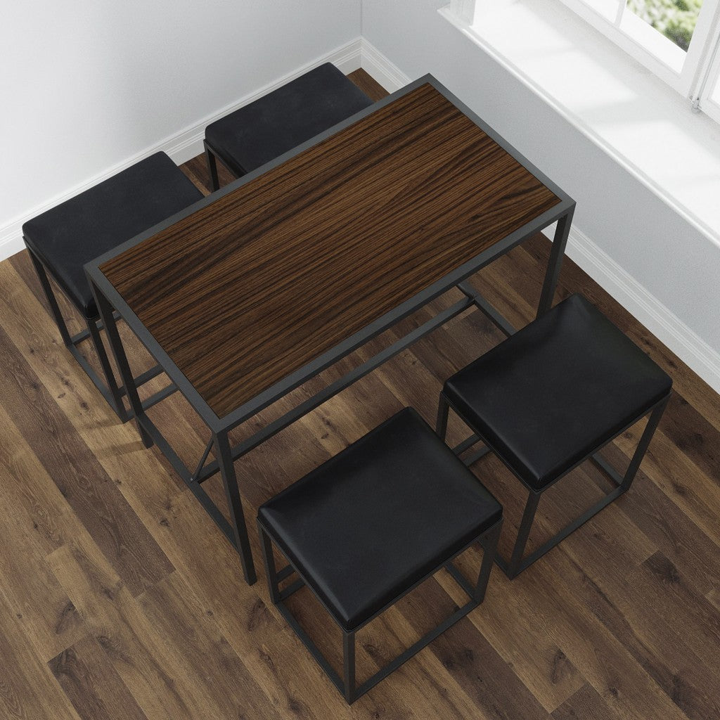 Modern Geo Black And Walnut Five Piece Bar Set-400723