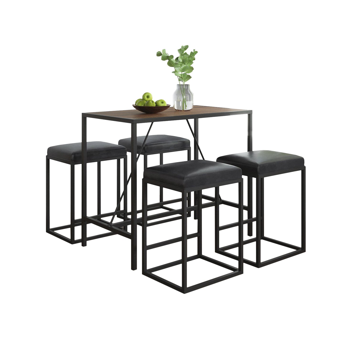 Modern Geo Black And Walnut Five Piece Bar Set-400723