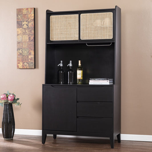 Rustic Black And Light Bamboo Tall Buffet Cabinet- 401704