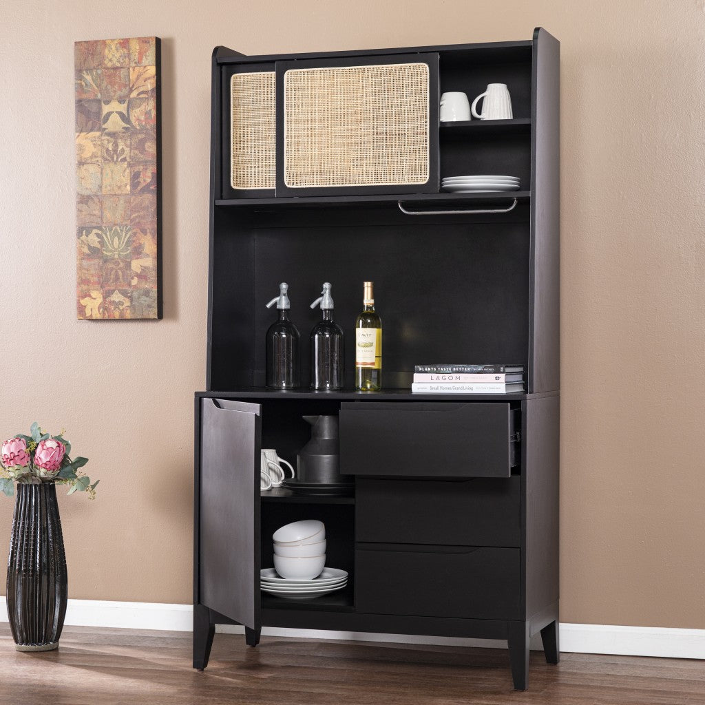 Rustic Black And Light Bamboo Tall Buffet Cabinet- 401704