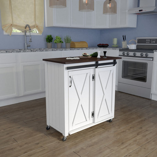 Leshire Barn-Door Kitchen Cart- 402556