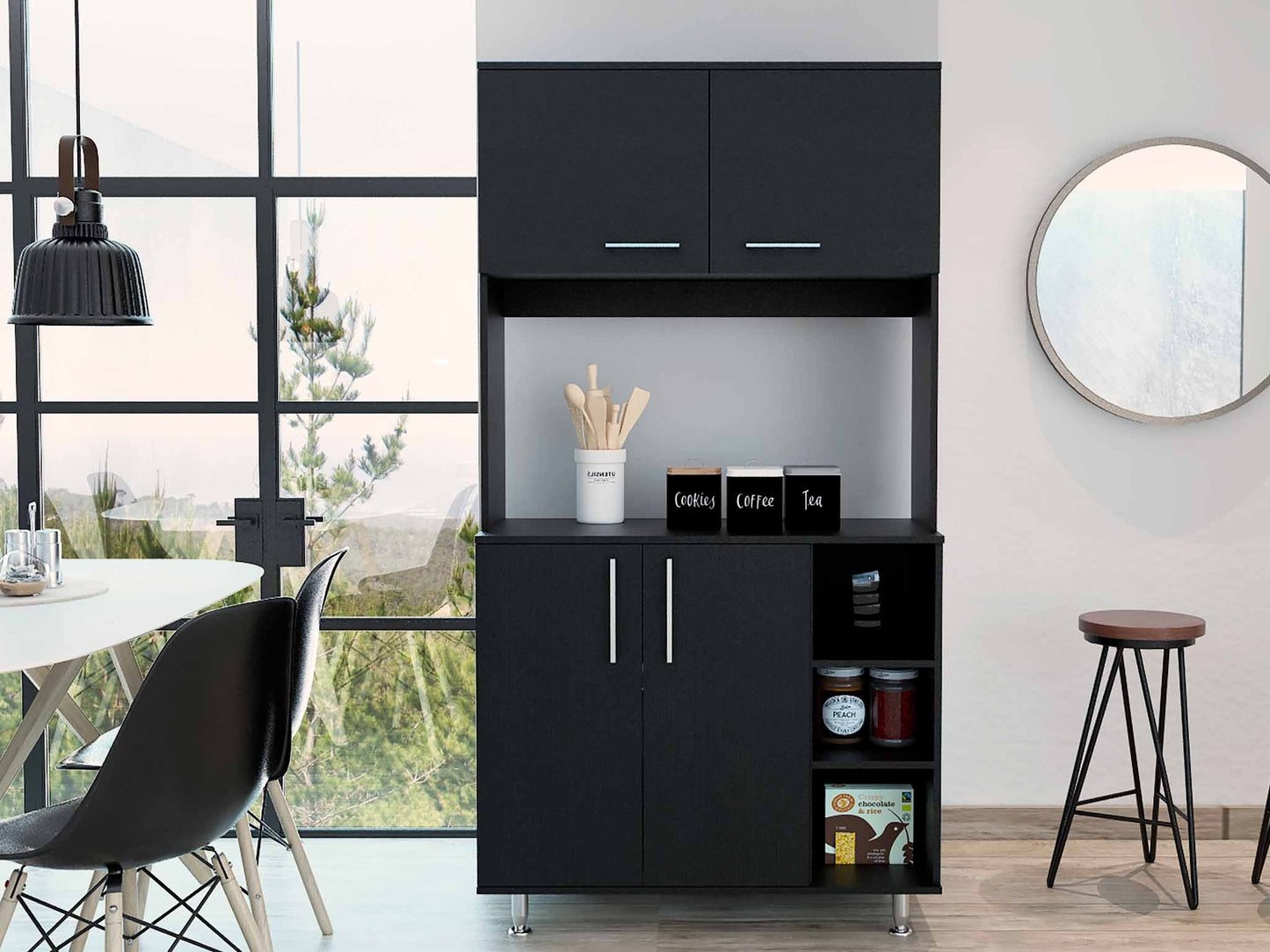 Modern Black Kitchen Cabinet With Two Storage Shelves- 403765