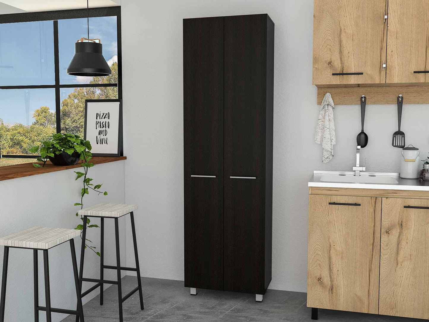 78" Modern Black Pantry Cabinet With Two Full Size Doors- 403768