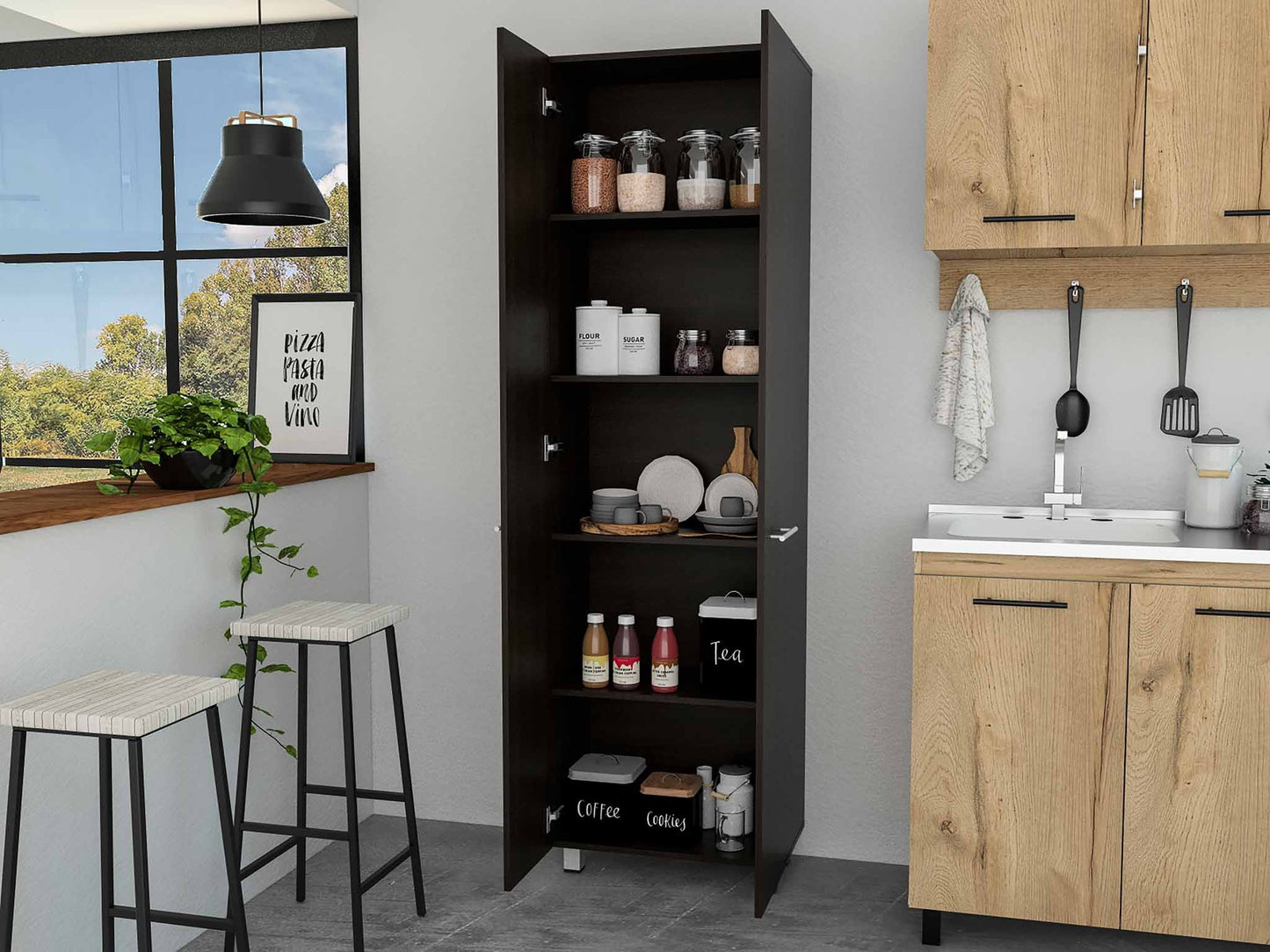 78" Modern Black Pantry Cabinet With Two Full Size Doors- 403768