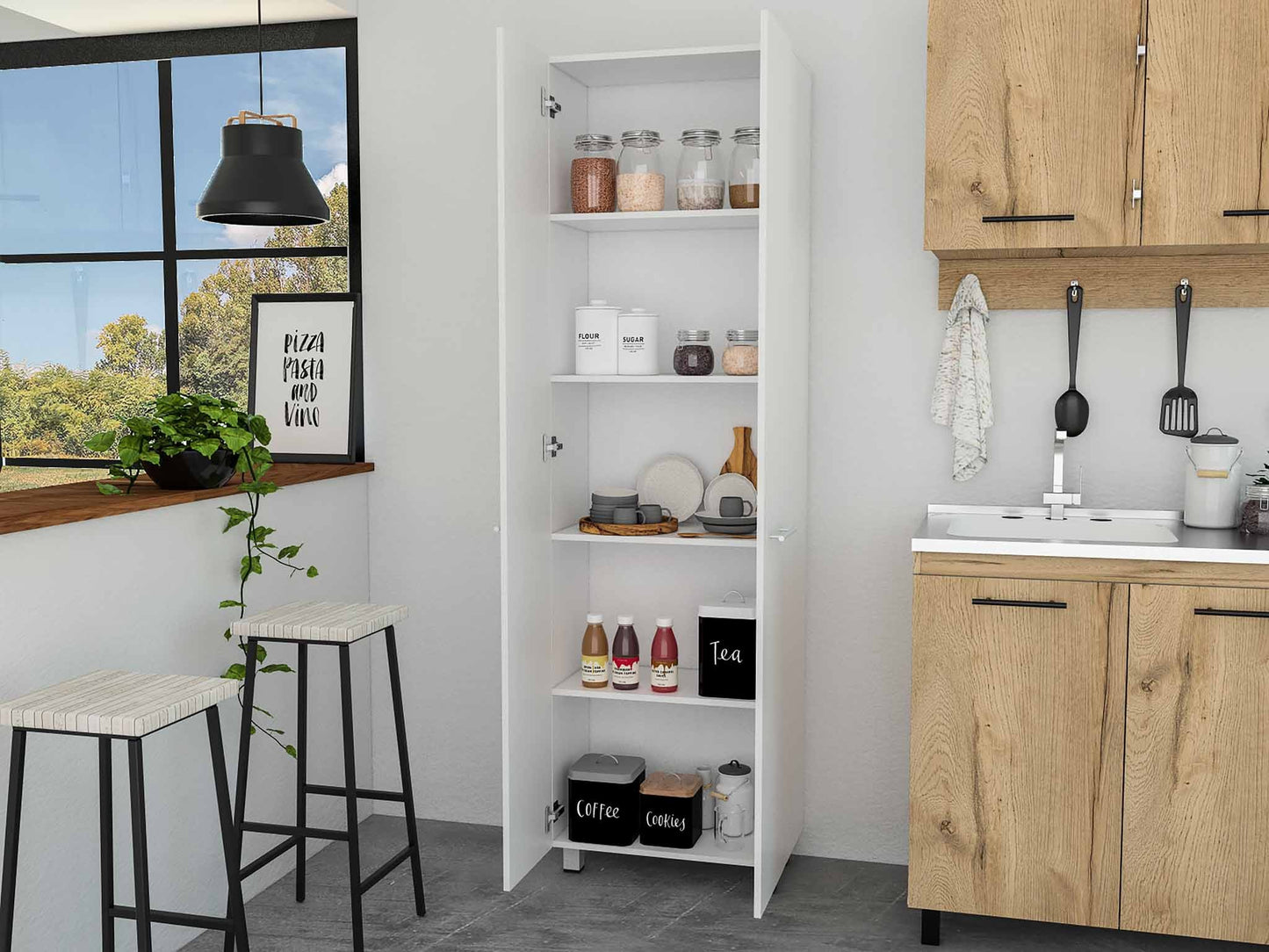 78" Modern White Pantry Cabinet With Two Full Size Doors- 403769