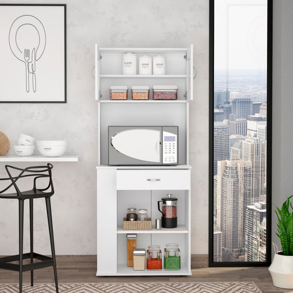 White Pantry Cabinet With Two Door Panels And Side Open Shelves-473314