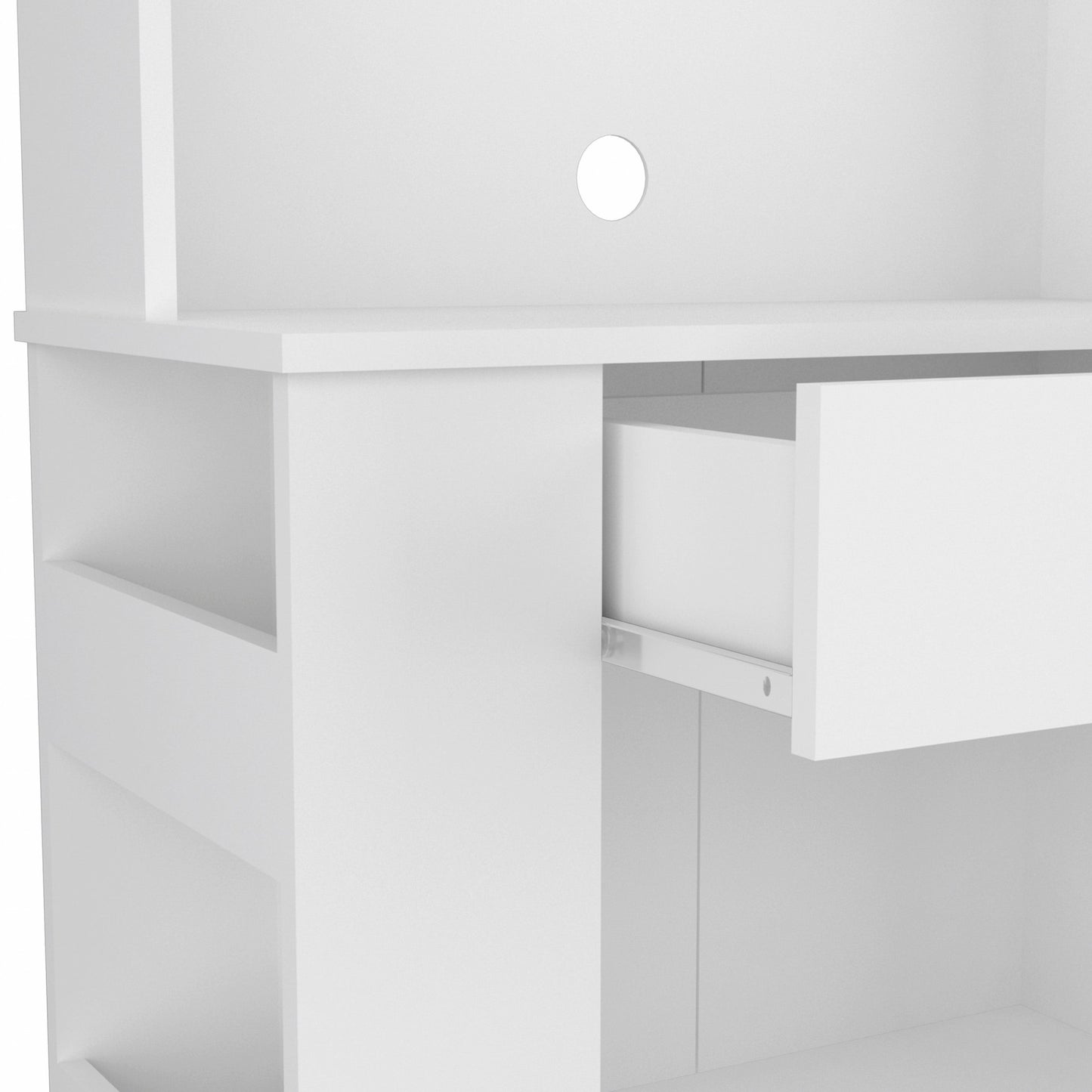 White Pantry Cabinet With Two Door Panels And Side Open Shelves-473314