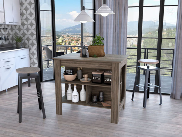 Brown Kitchen Island With Three Storage Shelves- 474091
