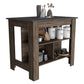 Dark Brown And Onyx Kitchen Island With Three Storage Shelves- 474092