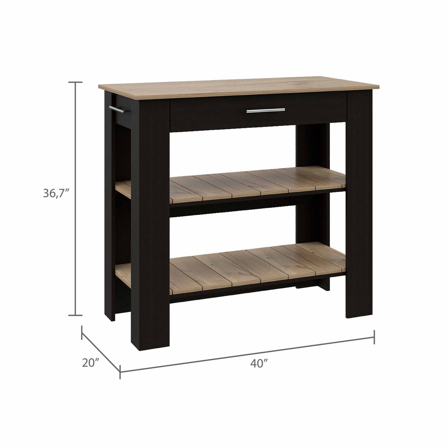 Light Oak And Black Kitchen Island With Drawer And Two Open Shelves-474094