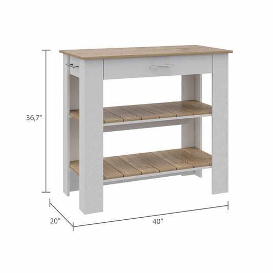 Light Oak And White Kitchen Island With Drawer And Two Open Shelves- 474095