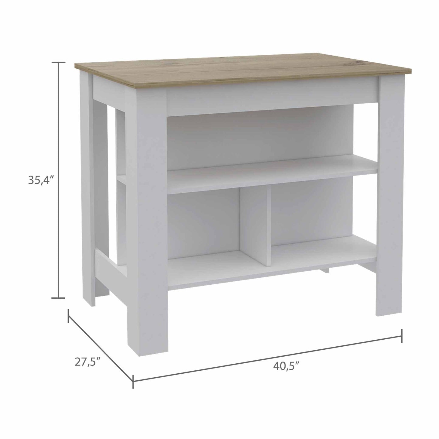 Light Oak And White Kitchen Island With Three Storage Shelves- 474098