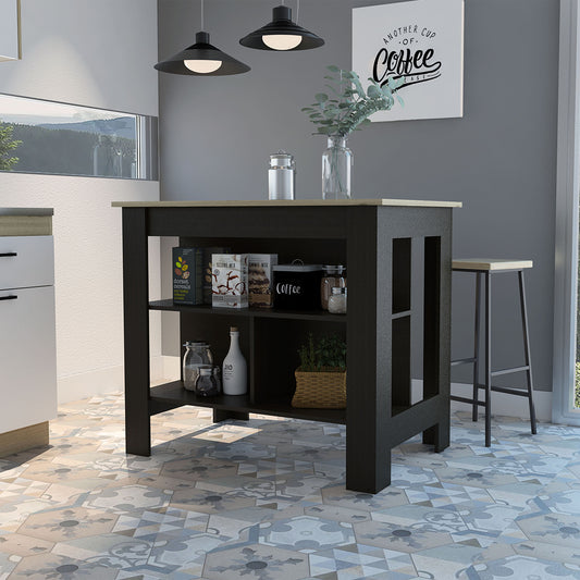 Modern Black Wengue And Light Oak Kitchen Island- 477871