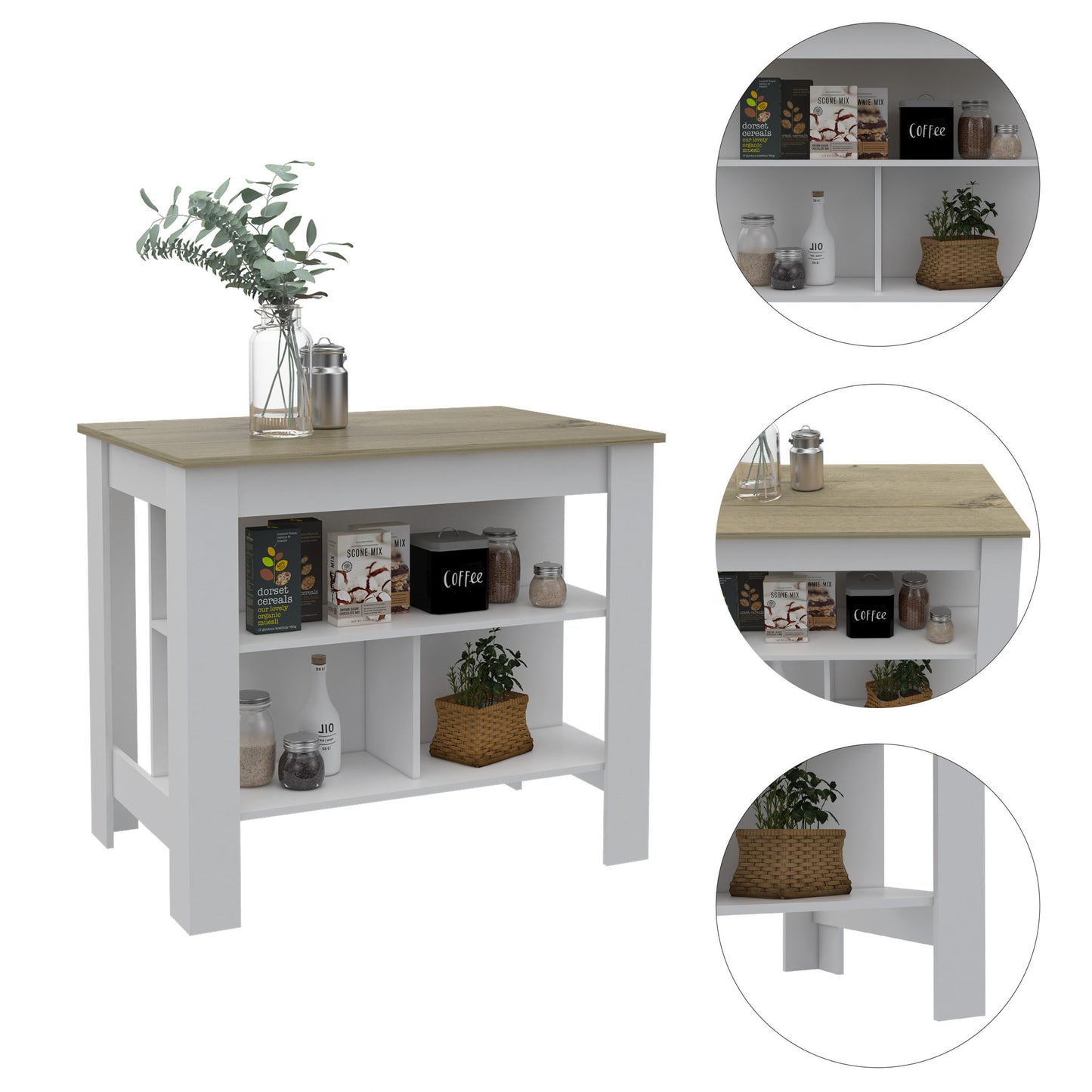 Modern White And Light Oak Kitchen Island- 477872