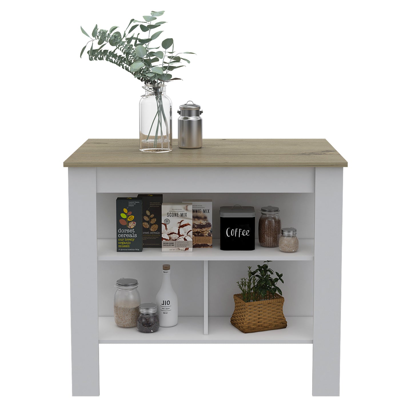 Modern White And Light Oak Kitchen Island- 477872