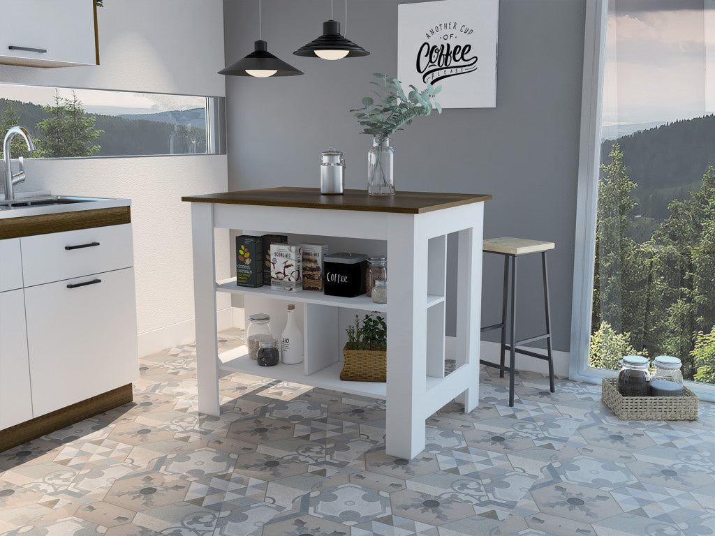 Modern White And Caramel Kitchen Island-477874