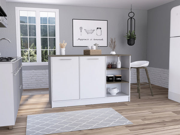 Sleek And Modern White And Dark Brown Kitchen Island- 477875