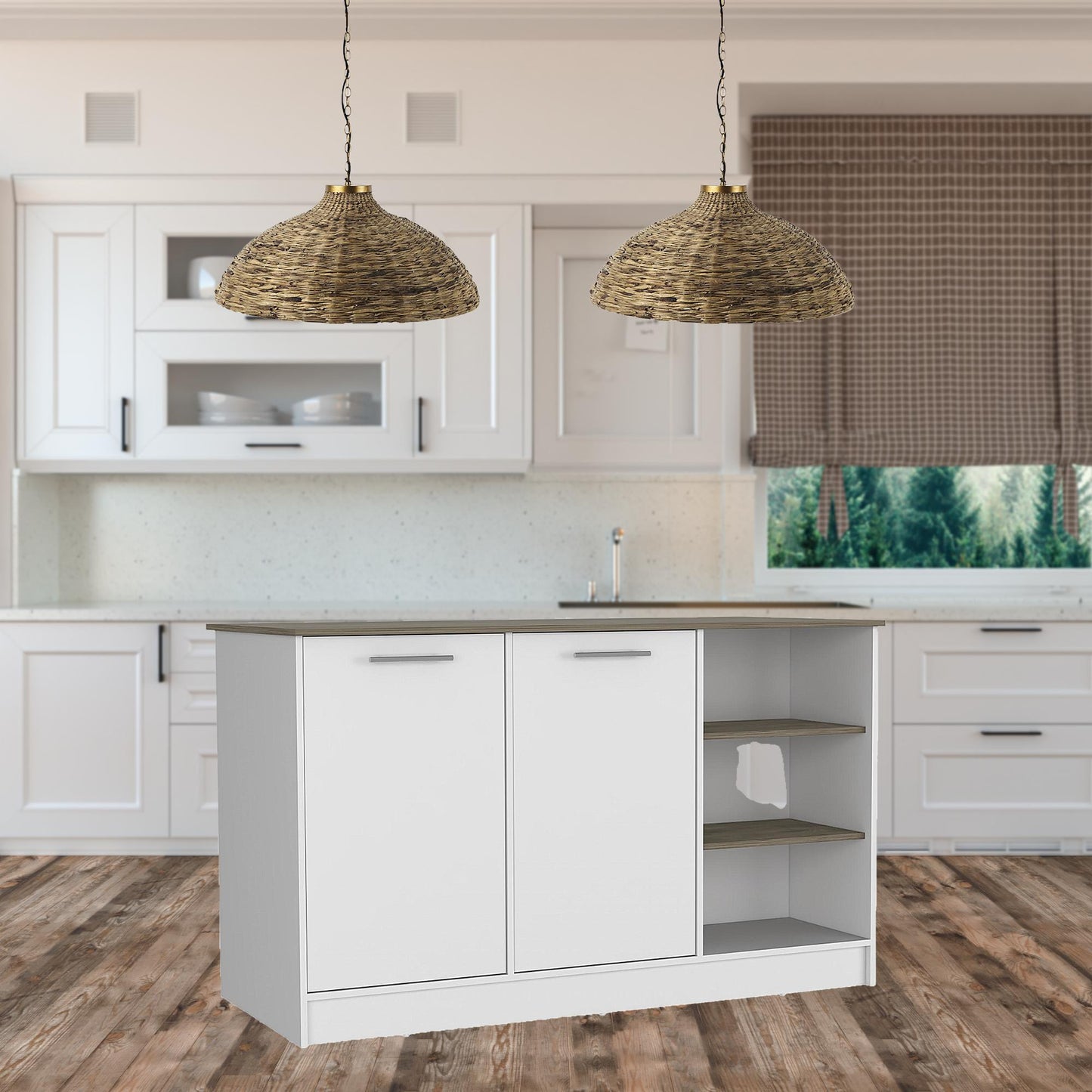 Sleek And Modern White And Dark Brown Kitchen Island- 477875