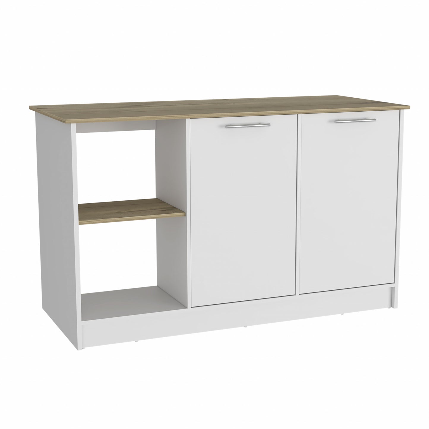 Sleek And Modern White And Light Oak Kitchen Island-477876