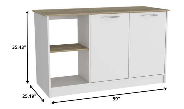 Sleek And Modern White And Light Oak Kitchen Island-477876