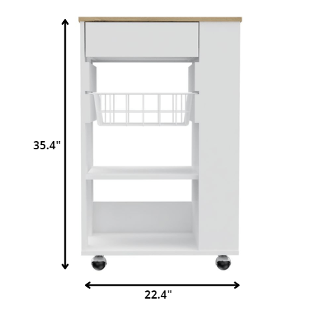 Sleek White And Light Oak Portable Kitchen Cart- 477881