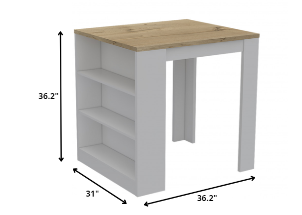 Stylish White And Pine Kitchen Counter And Dining Table Combination-477891