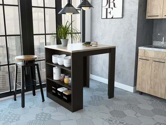 Stylish Black Wengue And Pine Kitchen Counter And Dining Table Combination- 477892