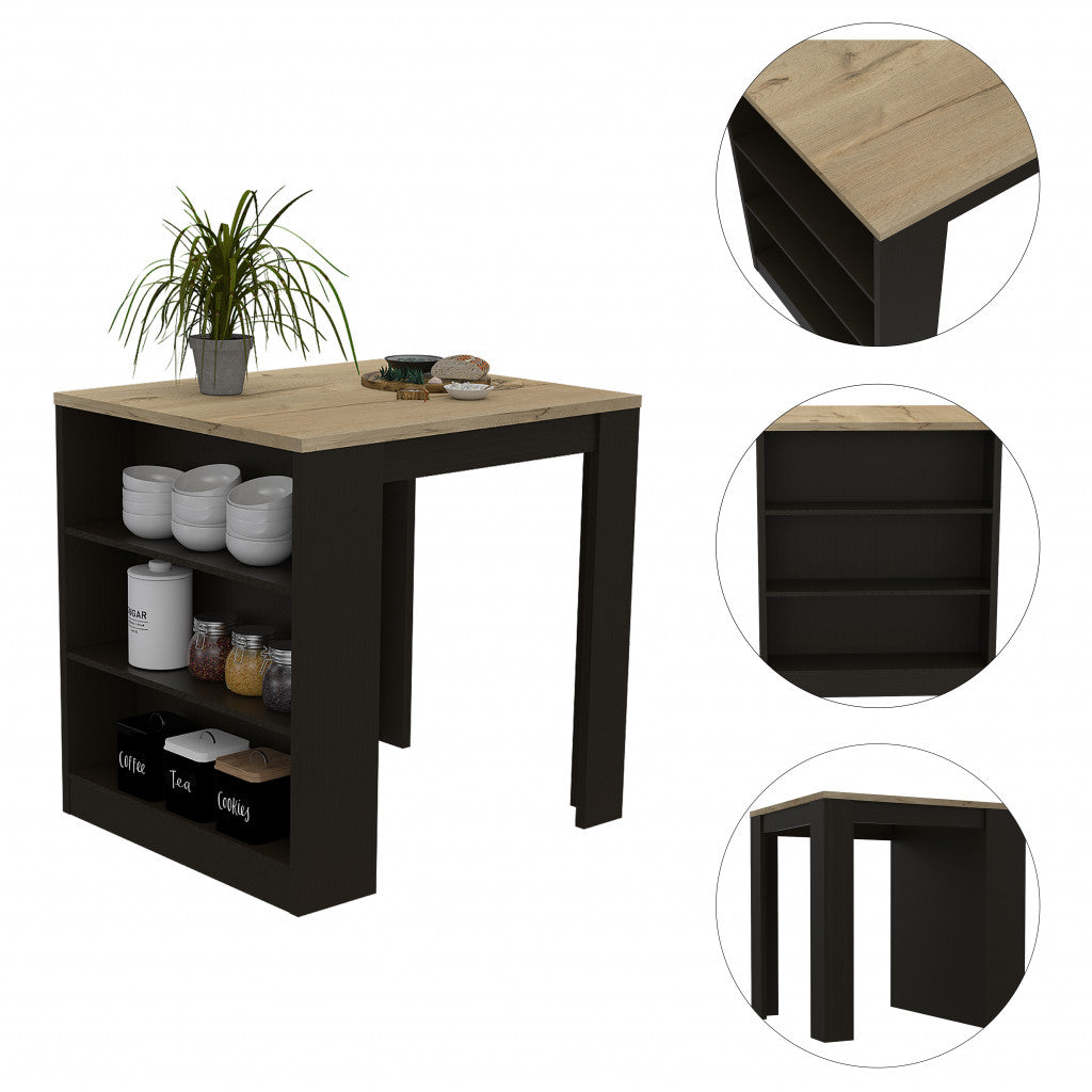 Stylish Black Wengue And Pine Kitchen Counter And Dining Table Combination- 477892