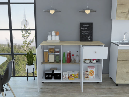 Sleek And Modern White Pine Kitchen Island Cart- 477893