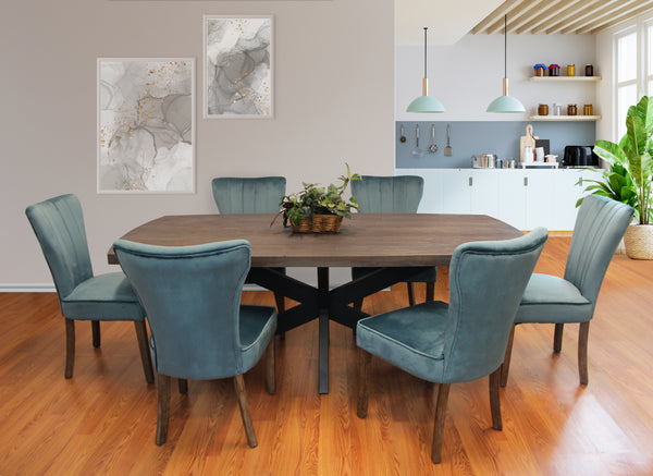 Felix 7-Piece Dining Set With 82 Dining Table And 6 Teal Velvet Chairs - 489560