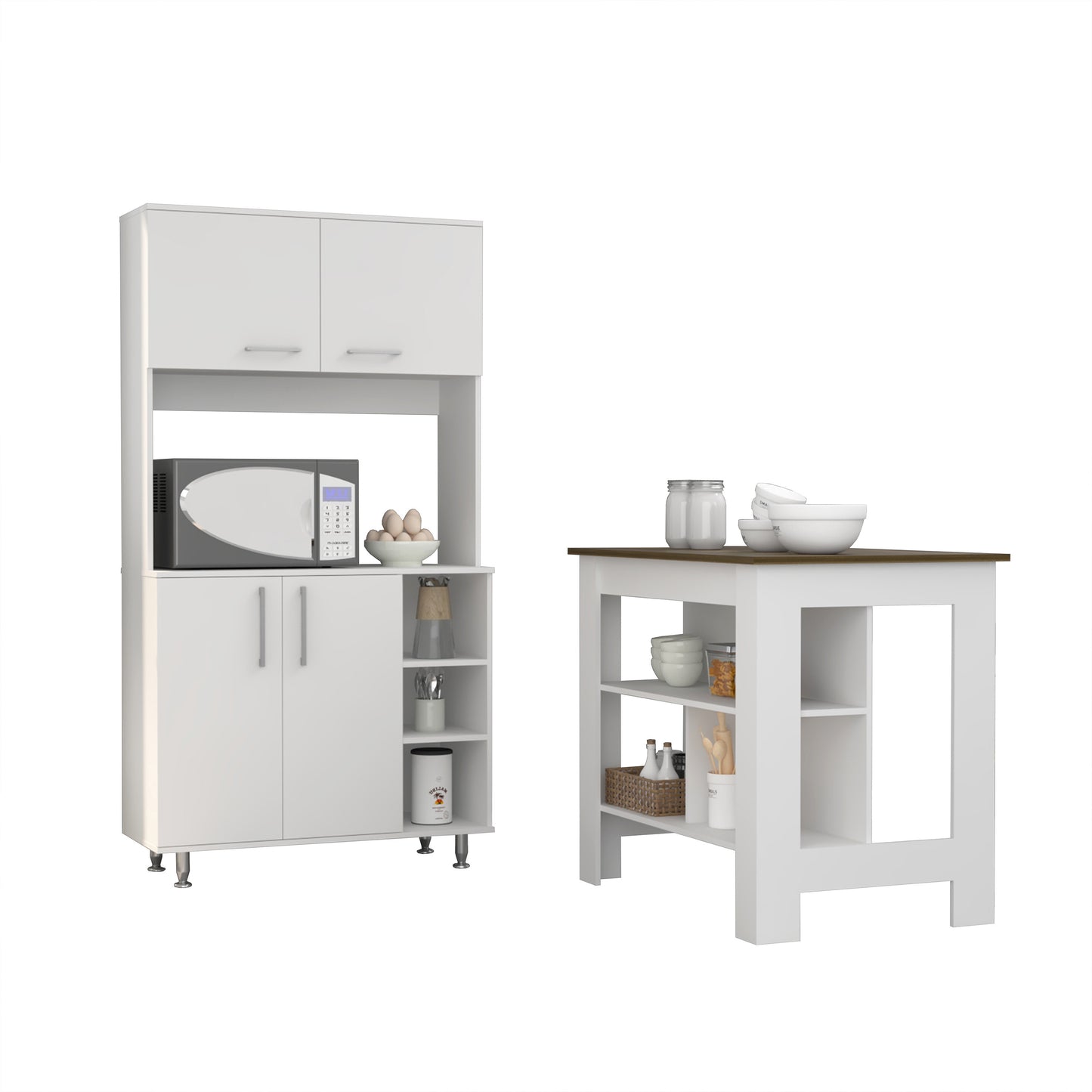 White /Walnut Particle Board Surrey Kitchen Set- 491264